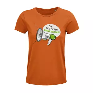 Damen Rundhals T-Shirt – Motiv "Megaphon" – Farbe "Orange" (400)