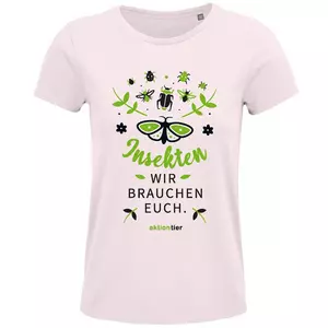 Damen Rundhals T-Shirt – Motiv "Insekten wir brauchen euch" – Farbe "Pale Pink" (141)