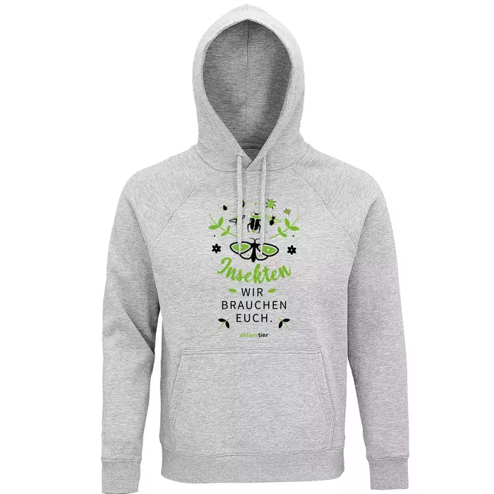 Sweatshirt mit Kapuze – Motiv "Insekten wir brauchen euch" – Farbe "Grey Melange" (360)