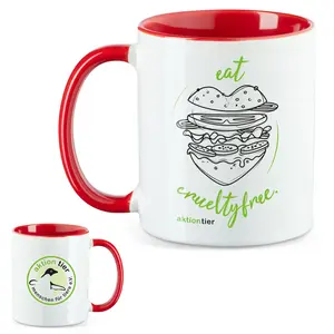 aktion tier Tasse – Motiv: "Eat Crueltyfree" – Farbe: "Rot"
