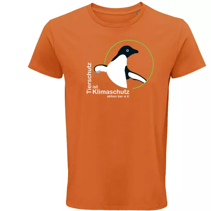 Herren Rundhals T-Shirt – Motiv "Tierschutz ist Klimaschutz" – Farbe "Orange" (400)