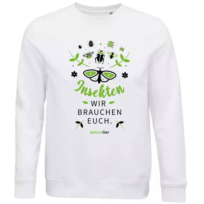 Sweatshirt Rundhals – Motiv: "Insekten wir brauchen euch" – Farbe: White (102)