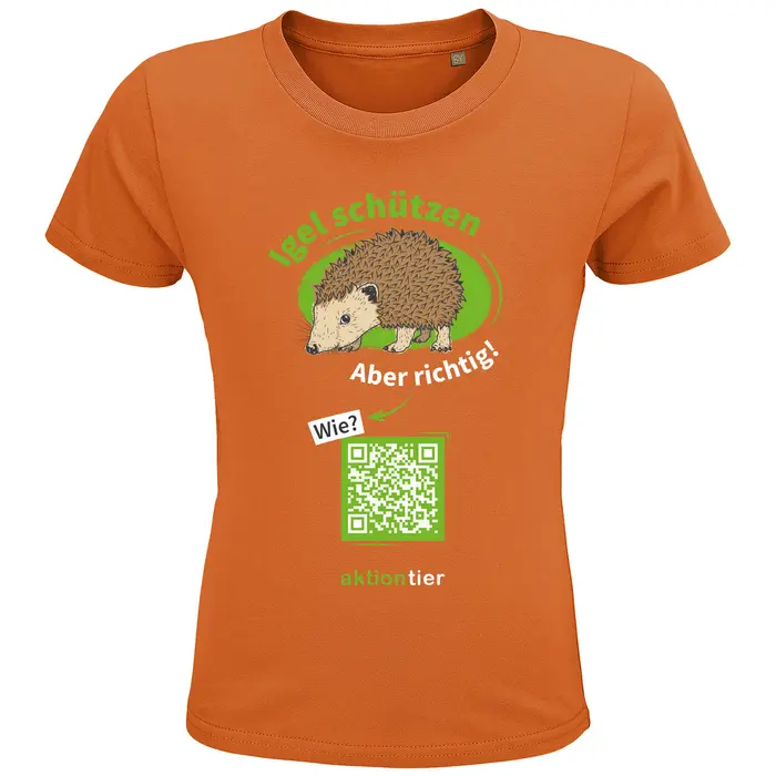 Kinder Rundhals-T-Shirt – Motiv "Igeln helfen aber richtig" – Farbe: "Orange"