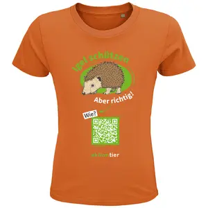 Kinder Rundhals-T-Shirt – Motiv "Igeln helfen aber richtig" – Farbe: "Orange"