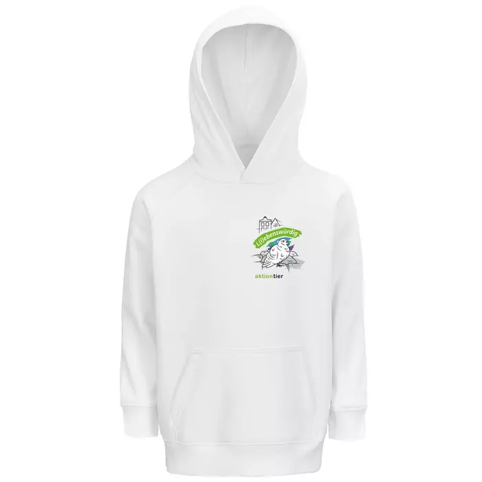 Kinder Sweatshirt mit Kapuze – Motiv "Taube" – Farbe: "white-102"