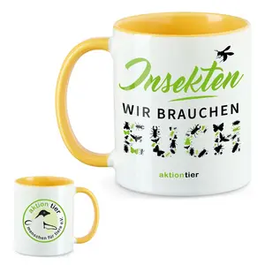 aktion tier Tasse – Motiv: "Insekten, wir brauchen euch" – Farbe: "Goldgelb"