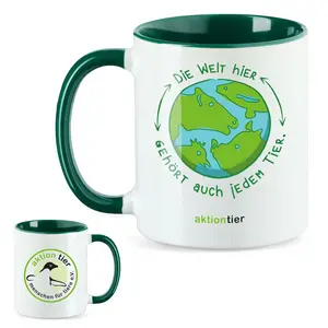 aktion tier Tasse – Motiv: "Weltkugel" – Farbe: "Dunkelgrün"