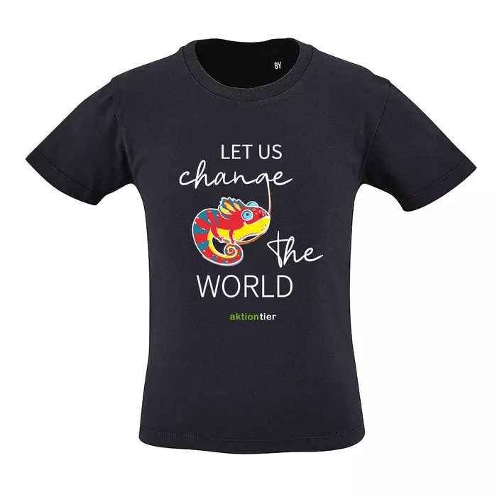 Kinder Rundhals-T-Shirt – Motiv "Chamäleon" – Farbe French Navi (319)