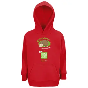 Kinder Sweatshirt mit Kapuze – Motiv "Igeln helfen aber richtig" – Farbe: "Rot"