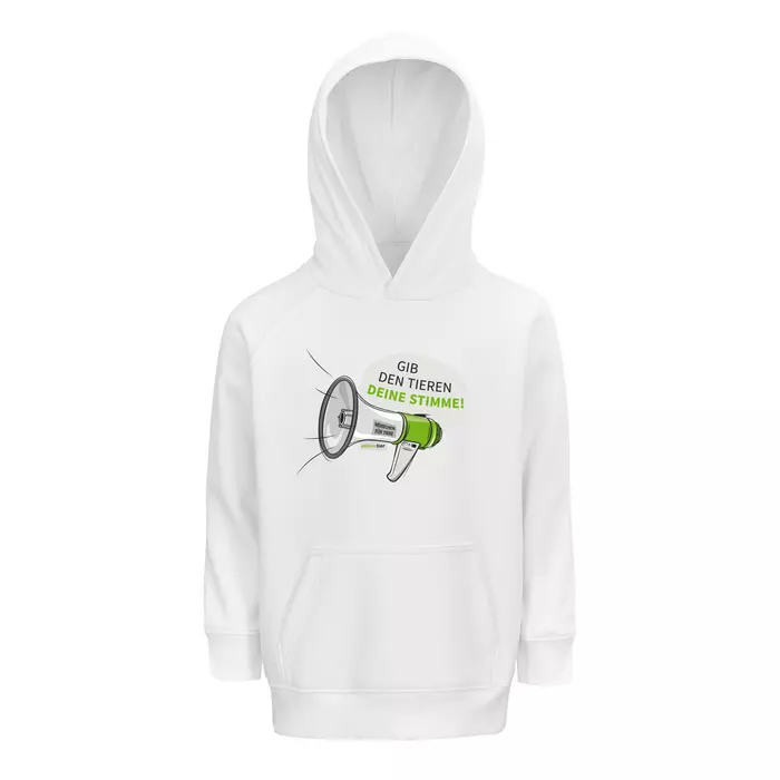 Kinder Sweatshirt mit Kapuze - Motiv Megaphon - Farbe: White (102)