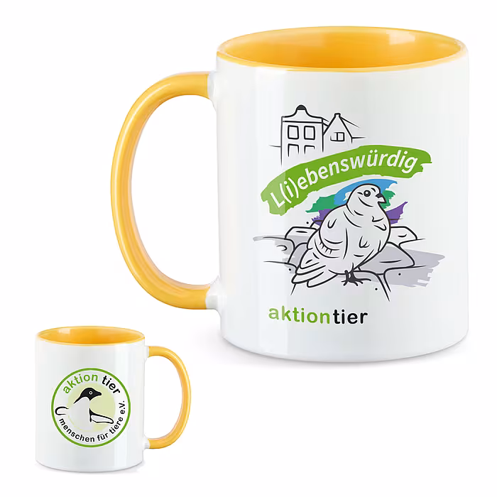 aktion tier Tasse – Motiv: "Taube" – Farbe: "Goldgelb"