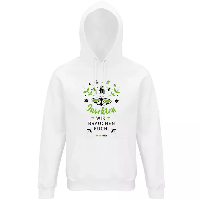 Sweatshirt mit Kapuze – Motiv "Insekten wir brauchen euch" – Farbe "White" (102)