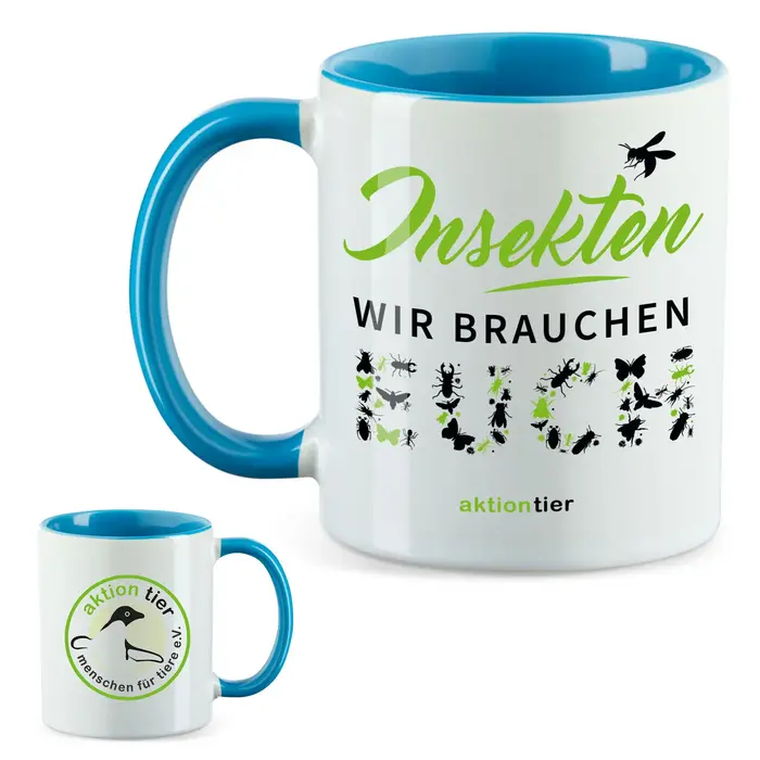 aktion tier Tasse – Motiv: "Insekten, wir brauchen euch" – Farbe: "Hellblau"