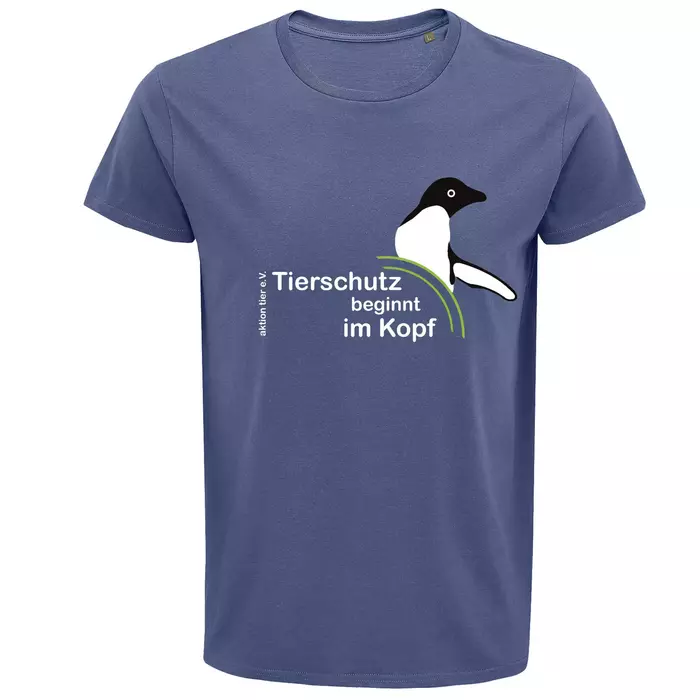 Herren Rundhals T-Shirt – Motiv "Tierschutz beginnt im Kopf" – Farbe "Denim" (244)