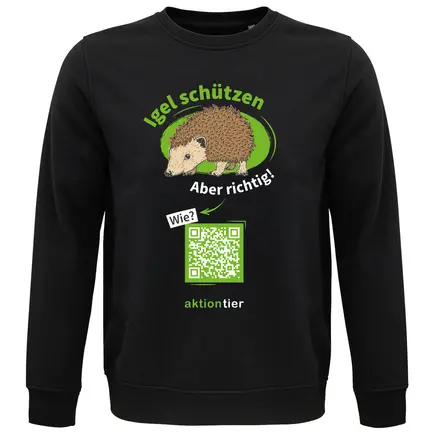 Sweatshirt Rundhals – Motiv "Igeln helfen aber richtig" – Farbe "Deep Black"