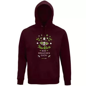 Sweatshirt mit Kapuze – Motiv "Insekten wir brauchen euch" – Farbe "Burgunder" (146)