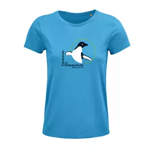 Damen Rundhals T-Shirt – Motiv "Tierschutz ist Klimaschutz" – Farbe "Aqua" (321)