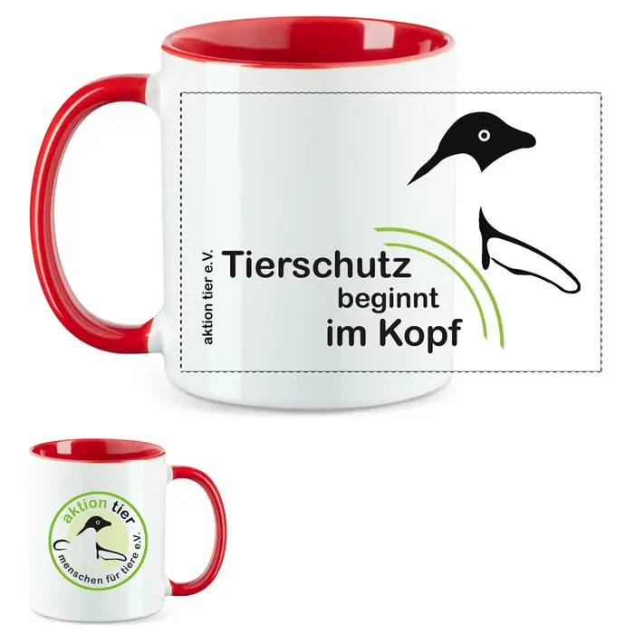 aktion tier Tasse – Motiv: "Tierschutz beginnt im Kopf" – Farbe: "Rot" aktion tier Tasse – Motiv: "Tierschutz beginnt im Kopf" – Farbe: "Rot"