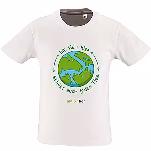 Kinder Rundhals T-Shirt - Motiv "Weltkugel", Farbe: Weiß