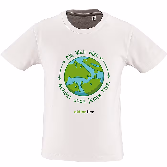 Kinder Rundhals T-Shirt - Motiv "Weltkugel", Farbe: Weiß