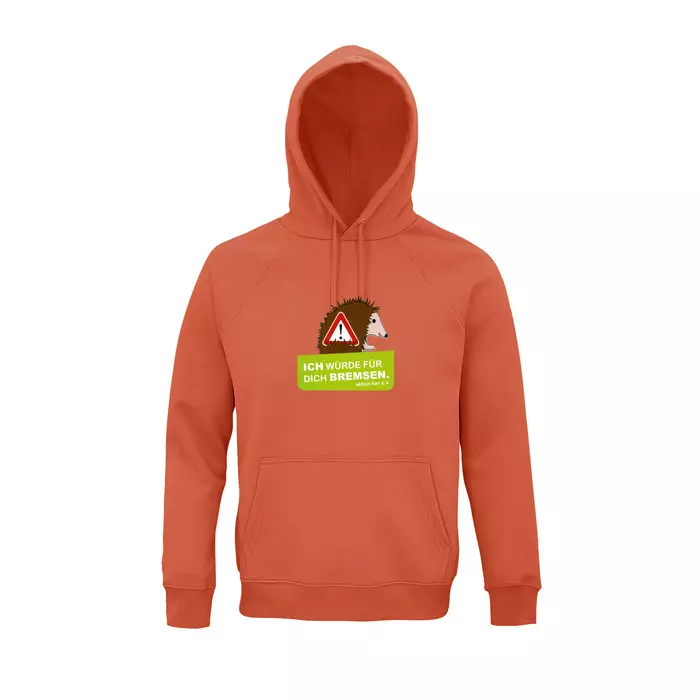 Sweatshirt mit Kapuze – Motiv "Ich würde für dich bremsen" – Farbe "Orange" (400)