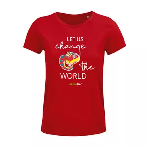 Damen Rundhals T-Shirt – Motiv "Chamäleon" – Farbe "Rot" (145) 