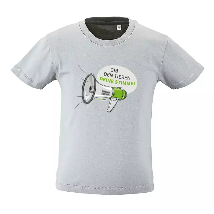 Kinder Rundhals-T-Shirt – Motiv "Megaphon" – Farbe  Pure Grey