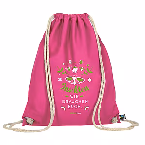 Turnbeutel – Motiv: Schmetterling "Insekten, wir brauchen euch" – Farbe: "Pink" Turnbeutel – Motiv: Schmetterling "Insekten, wir brauchen euch" – Farbe: "Pink"