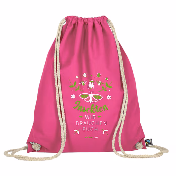 Turnbeutel – Motiv: Schmetterling "Insekten, wir brauchen euch" – Farbe: "Pink" Turnbeutel – Motiv: Schmetterling "Insekten, wir brauchen euch" – Farbe: "Pink"