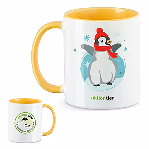 aktion tier Tasse – Motiv: "Winterpinguin" – Farbe: "Goldgelb"