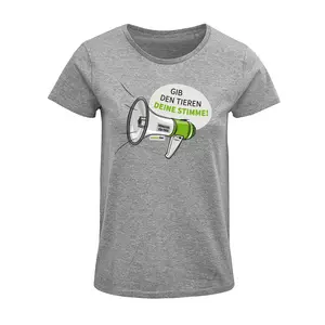 Damen Rundhals T-Shirt – Motiv "Megaphon" – Farbe "Grey Melange" (350)