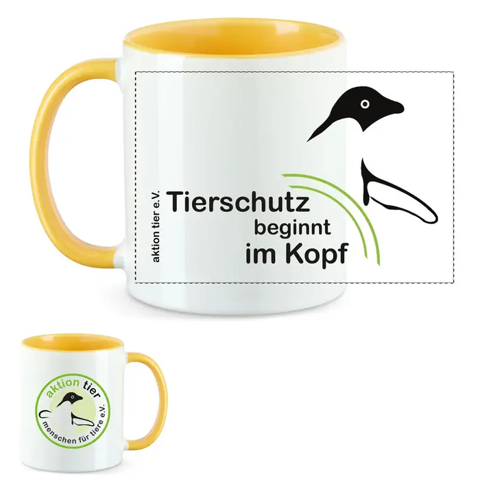 aktion tier Tasse – Motiv: "Tierschutz beginnt im Kopf" – Farbe: "Goldgelb" aktion tier Tasse – Motiv: "Tierschutz beginnt im Kopf" – Farbe: "Goldgelb"