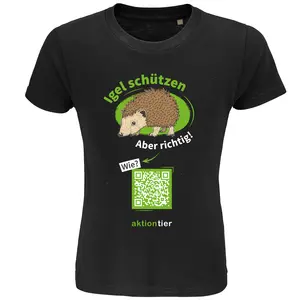 Kinder Rundhals-T-Shirt – Motiv "Igeln helfen aber richtig" – Farbe: "Deep Black"