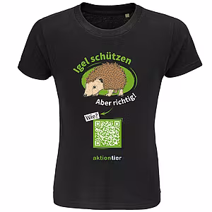 Kinder Rundhals T-Shirt - Motiv "Igel schützen, aber richtig", Farbe: Deep Black