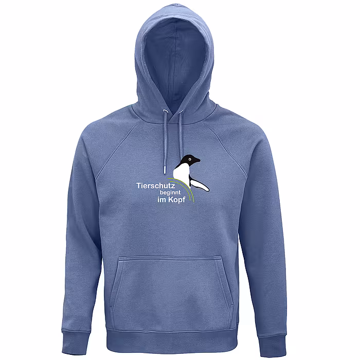 Hoodie – Motiv: "Tierschutz beginnt im Kopf" - Farbe: Denim