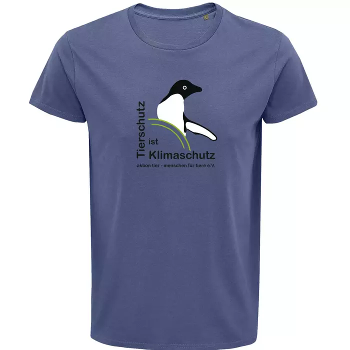 Herren Rundhals T-Shirt – Motiv "Tierschutz ist Klimaschutz" – Farbe "Denim" (244)