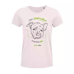 Damen Rundhals T-Shirt – Motiv "Den Unterschied machst du" – Farbe "Pale Pink" (141) + grüne Schrift
