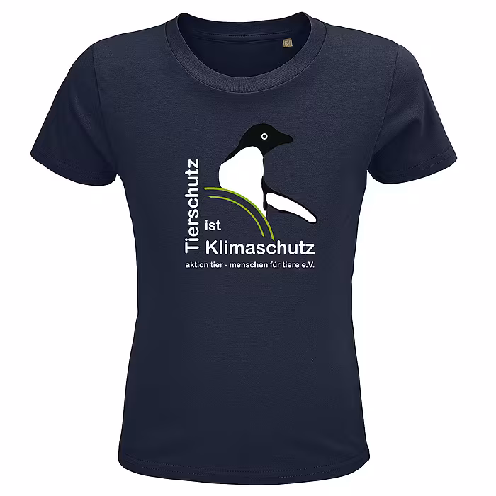 Kinder Rundhals T-Shirt - Motiv "Tierschutz ist Klimaschutz", Farbe: French Navy
