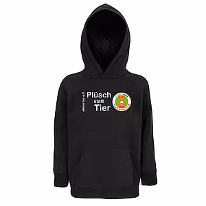 Kinder Hoodie - Motiv "Plüsch statt Tier", Farbe: Deep Black