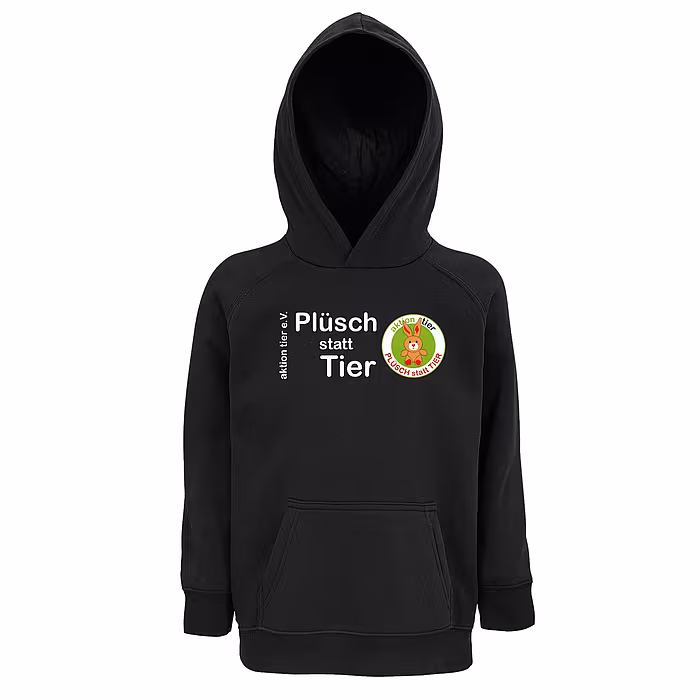 Kinder Hoodie - Motiv "Plüsch statt Tier", Farbe: Deep Black