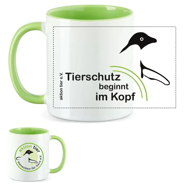 aktion tier Tasse – Motiv: "Tierschutz beginnt im Kopf" – Farbe: "Hellgrün" aktion tier Tasse – Motiv: "Tierschutz beginnt im Kopf" – Farbe: "Hellgrün"
