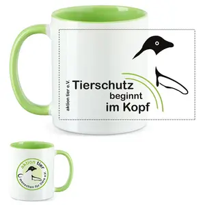 aktion tier Tasse – Motiv: "Tierschutz beginnt im Kopf" – Farbe: "Hellgrün"