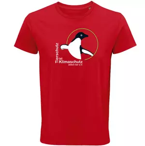 Herren Rundhals T-Shirt – Motiv "Tierschutz ist Klimaschutz" – Farbe "Rot" (145)