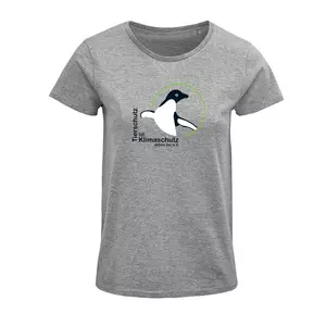 Damen Rundhals T-Shirt – Motiv "Tierschutz ist Klimaschutz" – Farbe "Grey Melange" (350)