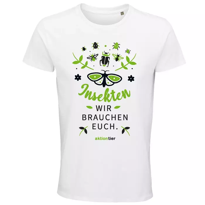 Herren Rundhals T-Shirt – Motiv "Insekten wir brauchen euch" – Farbe "White" (102)