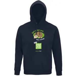 Sweatshirt mit Kapuze – Motiv "Igeln helfen aber richtig" – Farbe: "French Navy"