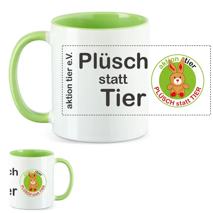 aktion tier Tasse – Motiv: "Plüsch statt Tier" – Farbe: "Hellgrün"