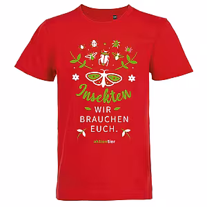 Kinder Rundhals T-Shirt - Motiv "Insekten, wir brauchen euch" Schmetterling, Farbe: Rot