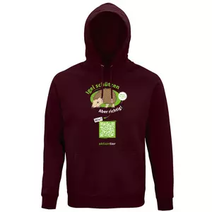 Sweatshirt mit Kapuze – Motiv "Igeln helfen aber richtig" – Farbe: "Burgunder"