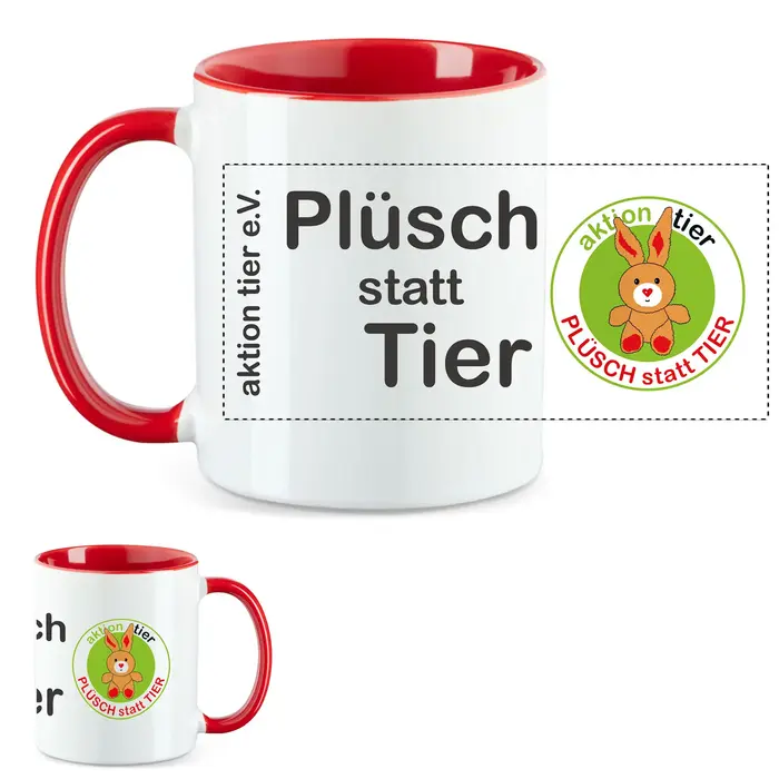 aktion tier Tasse – Motiv: "Plüsch statt Tier" – Farbe: "Rot"